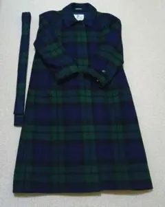 ウールロングコート ネイビー・グリーンチェック