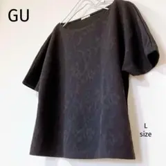 GU 黒　花柄カットソー　フレア　綺麗め　Lサイズ　半袖　透け感