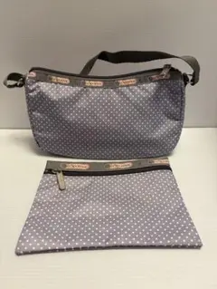 LeSportsac グレー・ドット ショルダーバッグ&ポーチ　2点新品