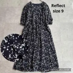 【美品】リフレクト モノクロームプリントワンピース ブラック 9 M相当