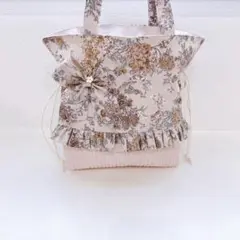 【ラスト一点】リバティ　縮小セリーヌリボンチャームフリル付き巾着バッグ