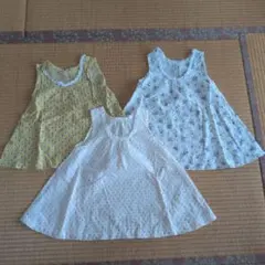 ハンドメイド　子供用フラワーワンピース3点セット　まとめ売り　90 95 100