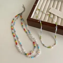 3カラー ビーズ ネックレス 花 フラワー 韓国 欧米 可愛い アクセサリー