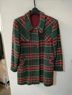 あ*】様 チェック柄ダブルブレストコート