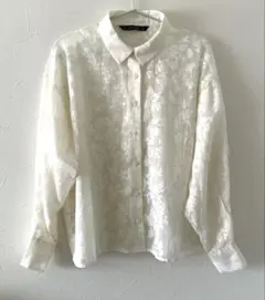 ZARA BASIC◇長袖シアーシャツ ハイビスカス柄　ホワイト Mのサムネイル