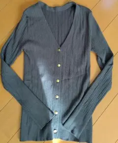 グレー Vネック リブ編み カーディガン