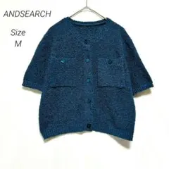 ANDSEARCH ニットカーディガン ネイビー 半袖 はおり ポケット付きのサムネイル