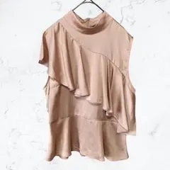 14171 ZARA ザラ アシンメトリー フリルブラウス サテン ピンクL古着