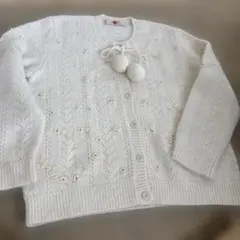 PINK HOUSE 毛アンゴラ花モチーフビーズ付きカーディガン