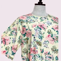 vintageヴィンテージワンピース花柄総柄ノーカラーゴムレトロUSA海外古着