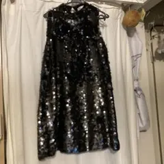 ブラックスパンコール胸元ビッグリボンノースリーブワンピースZARA