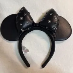スタッズ付き ブラック ミッキー ミニー レザー カチューシャ