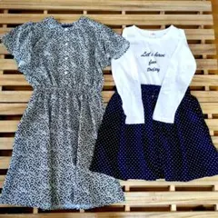 130cm☆半袖&長袖　花柄・ドット柄ワンピースセット