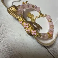 ハンドメイド ピンク＆ゴールド系ビーズブレスレット