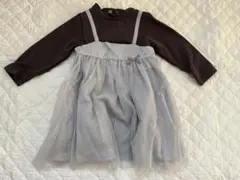 入園式petit main 80cm ワンピース　チャコールグレー/ライトブルー