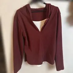 パーカー　バーガンディ インナー付きパーカー　フード付き