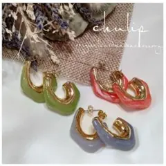 1053＊ニュアンス シャーベットカラー フープ ピアス