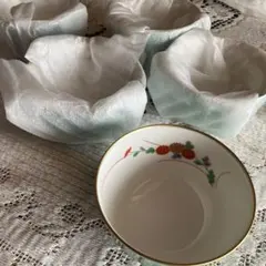 新品未使用　有田焼　香蘭社　金彩菊柄　グリーン湯呑5客セット