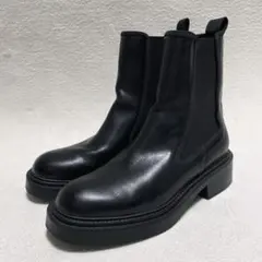 ZARA フラットチェルシーブーツ サイドゴア 38 金ボタン 厚底