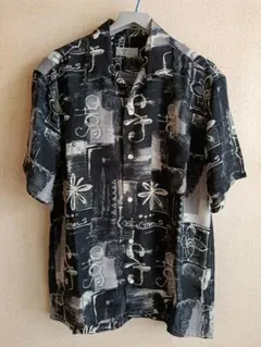 【美品・日本製】SIMPLE LIFE 総柄 半袖シャツ Mサイズ レナウン黒系
