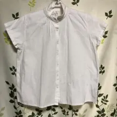 メ(^ ^)y【最終価格！】無印良品 スタンドカラー 白 ブラウス 綿麻混 L