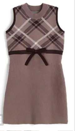 GRL チェック柄ノースリーブニットミニワンピース ブラウン