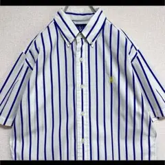 ラルフローレン BDシャツ 半袖 ホワイト ブルーストライプ 黄ポニー刺繍 M