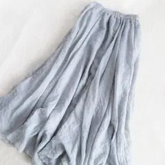ルシエル コットンリネンフレアスカート ロング丈 ボリューム裾 グレー系 F