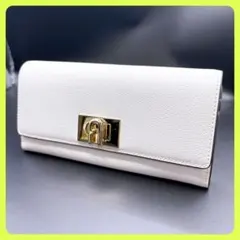 ✨極美品✨フルラ FURLAホワイト本革フラップ長財布ターンロックゴールド金具✧