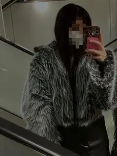 【SHEIN】ファージャケット グレー ショート丈 Lサイズ