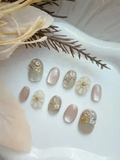 No.07 マグネットネイル 春ネイル 韓国風ネイル ぷっくり花