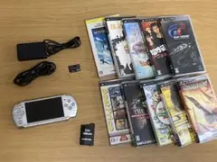 PSP3000 ミスティックシルバー 本体 充電器4GB バッテリーソフト10本
