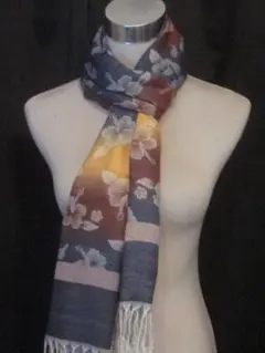 新品36-1【PASHMINA 100％ 】ボーダーグラデーション マフラー