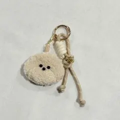 淡色 もこもこドッグ キーホルダーパラコード ナチュラル 韓国風 バッグチャーム