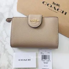 新品未使用 COACH コーチ 2つ折り財布 トープ ベージュ 人気