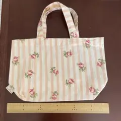 ローラアシュレイ ミニトートバッグ　布製　ストライプ　薔薇柄　ピンク