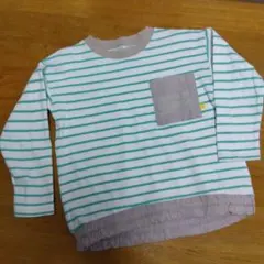 長袖カットソー 白と緑のストライプ　キムラタン