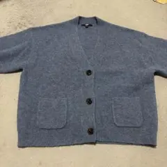 ユニクロ　スフレヤーンＶネックショートカーディガン　Mサイズ ブルー