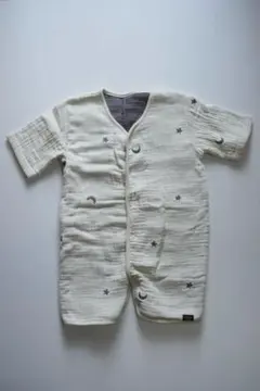 【未着】PUPPA PUPO 袖あり スリーパー 星と月の刺繍 S 6重ガーゼ