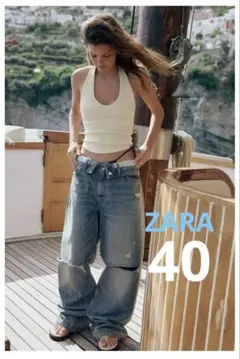 ZARA TRF 折り返しウエストミッドライズデニムパンツ 34 | Mercari