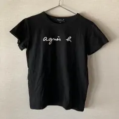 agnis b. ロゴ入り黒Tシャツ XL