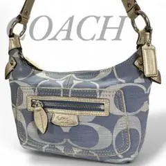 【美品】COACH コーチ ワンショルダー シグネチャー キャンバス ブルー