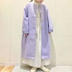 未使用 サマンサモスモス ノーカラー ロングコート 中空糸ウール混コート F