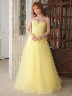 大人気ドレス JEAN MACLEAN イエロー/チュール/フレアロングドレス