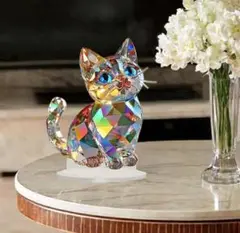 クリスタルプリントキャット　猫雑貨　スタンド型　サンキャッチャー　置物　キラキラ