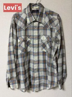 90's Levi’s リーバイス チェックシャツ 長袖 ブルー オレンジ 古着
