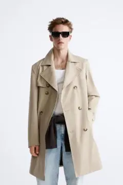 【新品】　ZARA トレンチコート　メンズ　ベージュ　チェスター　ジャケット　L
