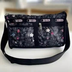 LeSportsac ルプティブーケ ショルダーバッグ 花 ブラック ナイロン