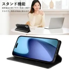 【W51】iPhone17対応 カート収納手帳型レザーケース