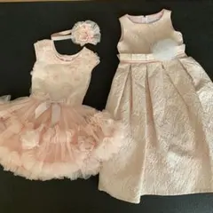 2着セット ピンク 刺繍 フレア ドレス ワンピース 100cm 発表会 ピアノ